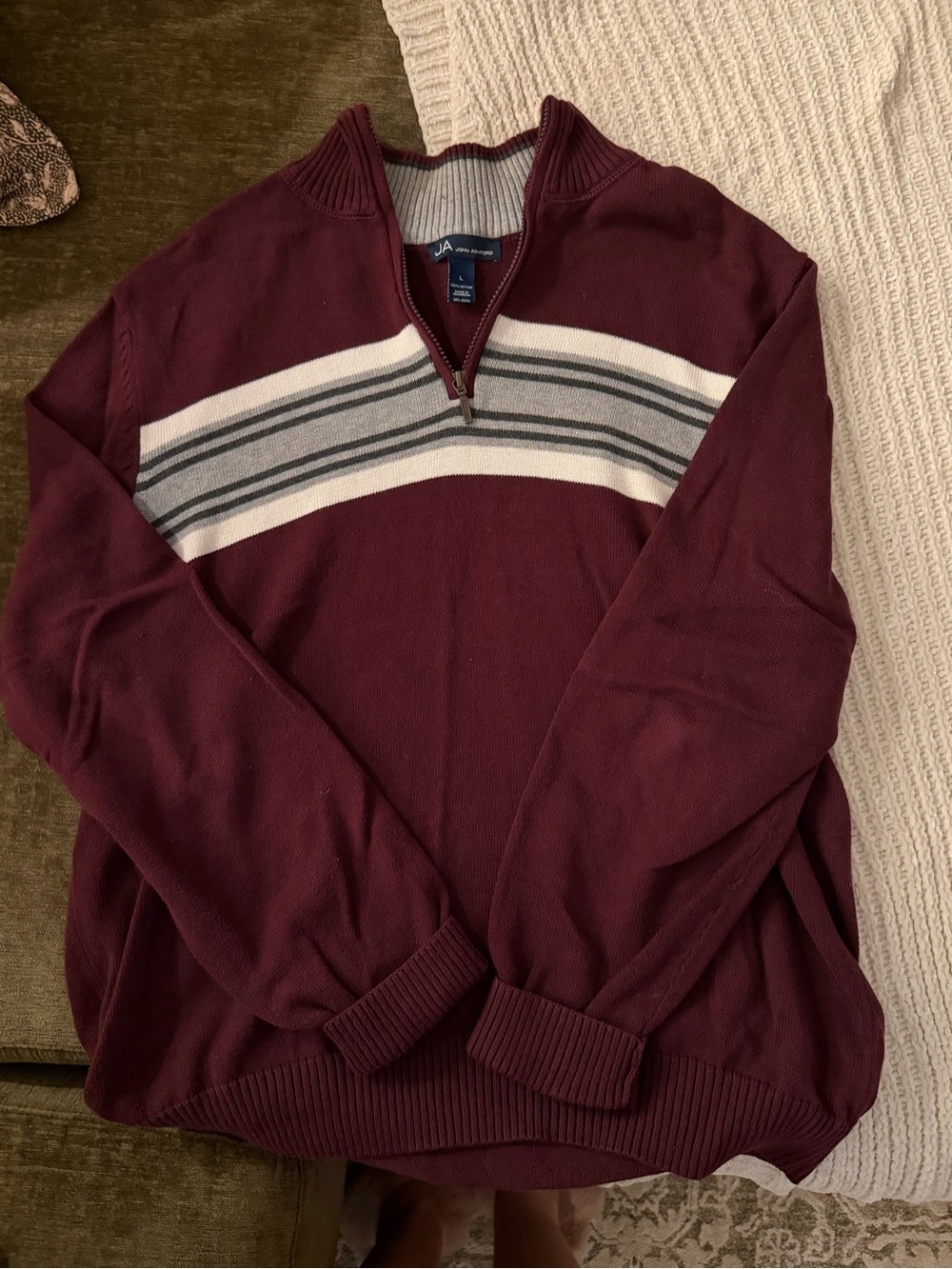 Men's Half-Zip Striped Maroon Sweater